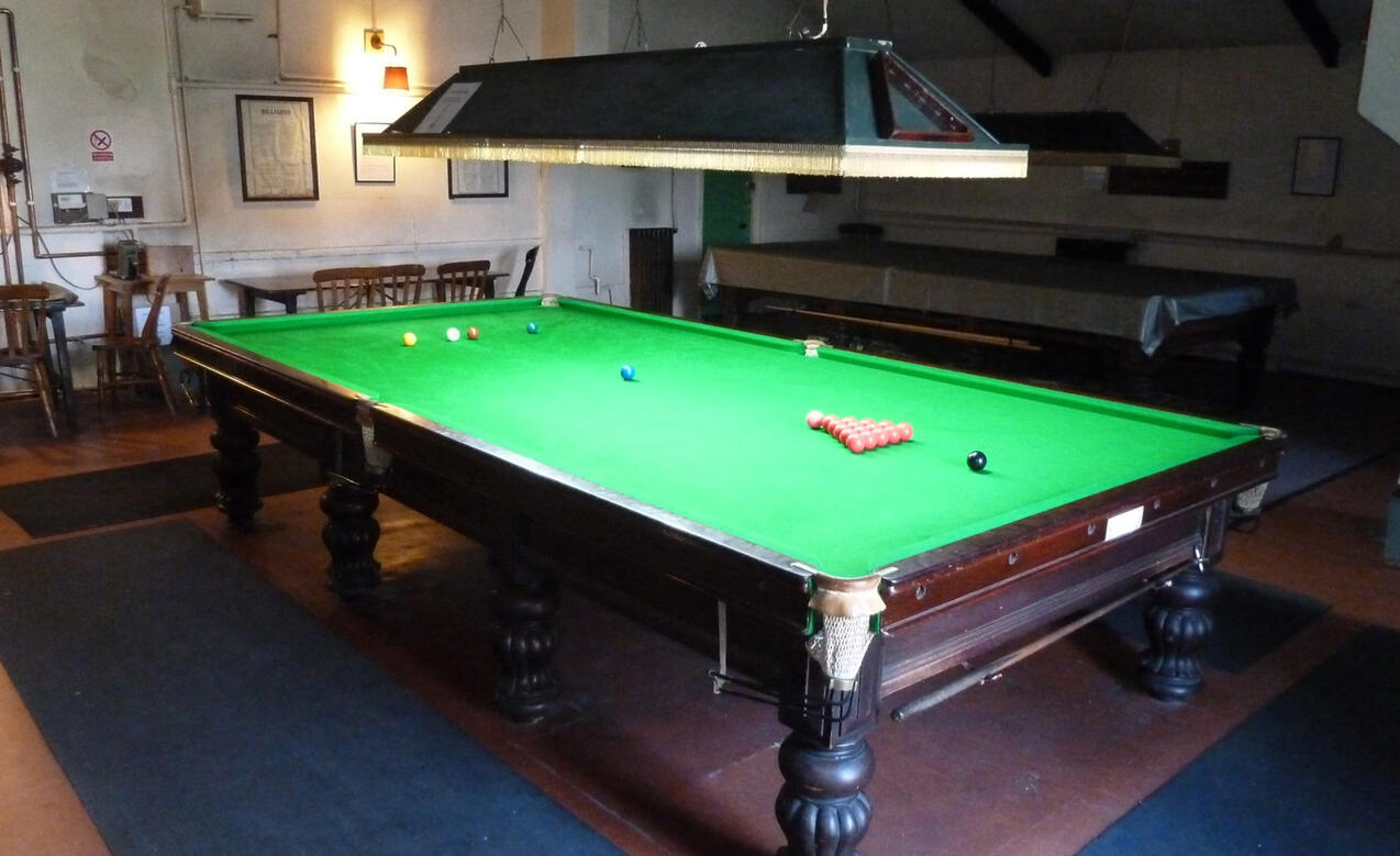 A snooker frame set out A snooker frame set out